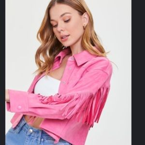 Pink Faux Suede Fringe Jacket